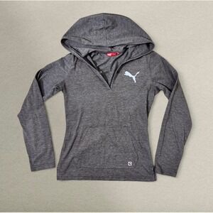 Vintage Puma Hooded Henley Top • Y2K Athleticwear • Cotton Blend Hoodie